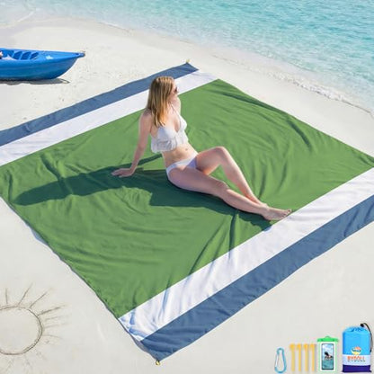 BYDOLL Beach Blanket Waterproof Sandproof Large Sand Free,78''X81''/10'X9' Oversized Sandless Lightweight Blanket Picnic Mat for Beach Travel Camping Hiking with Stakes - color: Army Green, size: 10'X9'