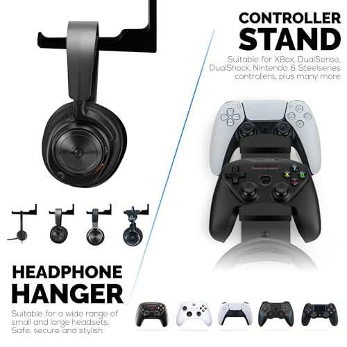 BRAINWAVZ The Behemoth - Dual Game Controller & Headphone Stand Wall Mount Holder - Designed for All Gamepads & Headsets