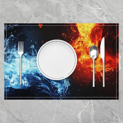 Erosebridal Baseball Placemats Set of 4 12x18 Ice Fire Place Mat for Kids Teens Men Ball Games Sports Lightning Black Blue Red Heat Resisting Table Mats - color: Black Blue Red