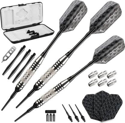 Viper by GLD Products Bobcat Adjustable Weight Soft Tip Darts with Storage/Travel Case - size: 16 Grams (Adjustable to 18 and 19 Grams), style: Nickel Silver Plated with Black Rings