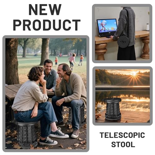 Portable Telescoping Stool, Retractable Folding Stool for Camping Garden Fishing Hiking Travel BBQ, Adjustable Collapsible Stools Max Load 400lbs - color: Xxl-black