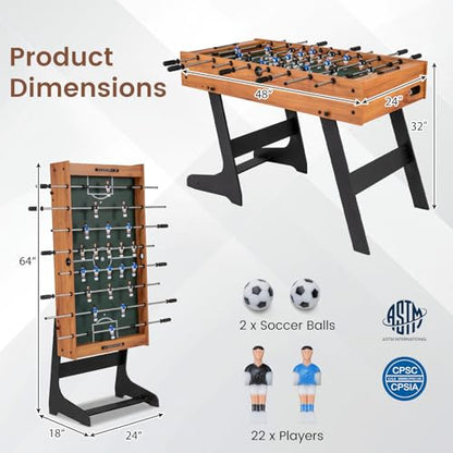 Goplus Folding Foosball Table, 48'' Full Competition Size Soccer Table for Adults Family Night, Game Room, Party - color: Natural