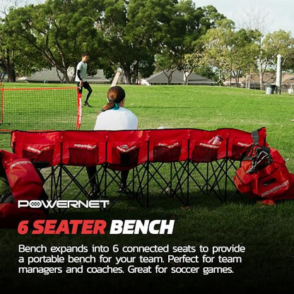 PowerNet Carli Lloyd 6 Seater Team Bench, Backpack Style Carry Bag Included, Ultra Portable, Great for Teams, Soccer Basketball Football Practice and Games - color: Red