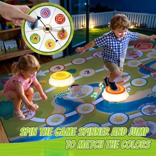 HYES Light Up Stepping Stones for Toddlers 1-3 - 6 PCS Non-Slip Step Stones with Game Map, Toddler Obstacle Course Sensory Toys, Indoor Outdoor 3-5 Years Old Boys Girls Birthday Gifts - style: 6 LED Pads & Map