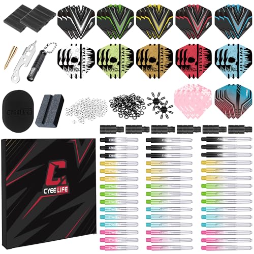 CyeeLife 180 Piece Darts Custom Fit Pack Set, Includes Flights, Shafts, Rubber O-Rings, Flight Protecter and Accessories - color: Gradient Shafts