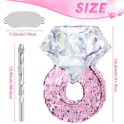 WERNNSAI Diamond Ring Piñata - Valentines Day Party Decoration Shiny Ring Piñata with Blindfold and Stick for Valentines Day Engagement Party Decoration Wedding Bachelorette Party Surprise Supplies - style: Valentines Diamond