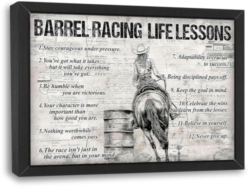 Barrel Racing Wall Art Barrel Racing Life Lessons Framed Wall Decor Sports Motivational Quotes Canvas Pictures Sign Poster Decorations Print Painting Artwork for Room Living Room Bedroom 16x12inch - color: Barrel Racing, size: 12"L x 16"W