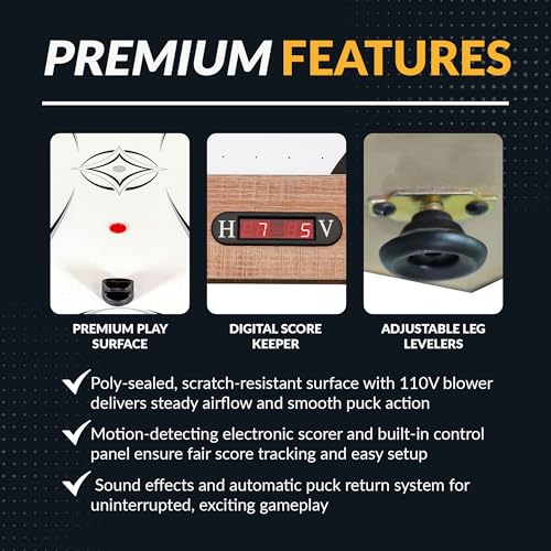 Hathaway Daulton 84-in Air Hockey Table for Game Room – With LED Scoring, Commercial-Grade Blower & Ergonomic Strikers – Includes Pucks & Strikers – Oak Melamine Finish with Black Trim