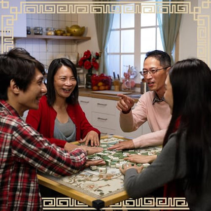 Chinoiserie Mahjong Mat with 1 Carrying Bag 31.5" x 31.5" Beige and White Rubber Anti Slip and Noise Reduction Multi Purpose Game Table Cover for Card, Board Tile Games - color: Beige