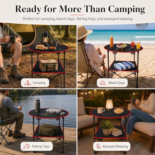 Portable Camping Table Folding Picnic Tables Lightweight Folding Table Waterproof Canvas Beach Table for Outside with 4 Cup Holders & Carry Bags for Camping, Beach, Campfires and Tailgating