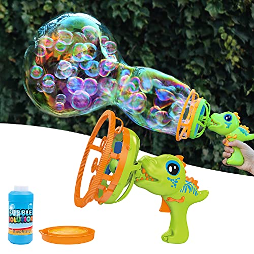 IFLOVE Dinosaur Bubble Gun for Kids 3-8, Bubble Machine Blower Toy (Green) | Bubble-in-bubble effect， Easy-Grip Dinosaur Bubble Gun Fills Summer Playtime and Party Favors With Colorful Bubbles - color: Green
