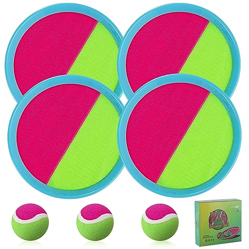 Beach Games, Outdoor Toys for Kids Ages 4-8, Toss and Catch Ball Set, with 4 Paddles 3 Balls, and 1 Storage Bag, Beach Toys Easter Gifts for Kids - color: 4 Blue