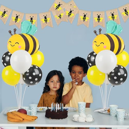 Bee Birthday Party Balloons Stand Kit 2 Sets with 2 Bumble Bee Foil Balloons Honey Bee Themed Party Balloon Centerpiece for Tables for Gender Reveal Birthday Baby Shower Bee Daisy Party Decorations - style: Bee