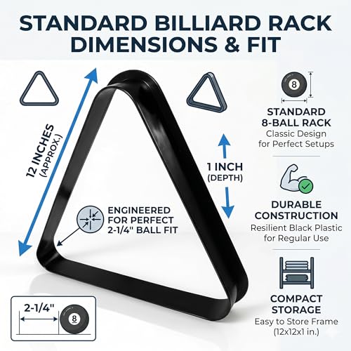 Black Plastic Billiard Pool Ball Triangle Rack, Fits 2-1/4 Inch Balls, 8-Ball