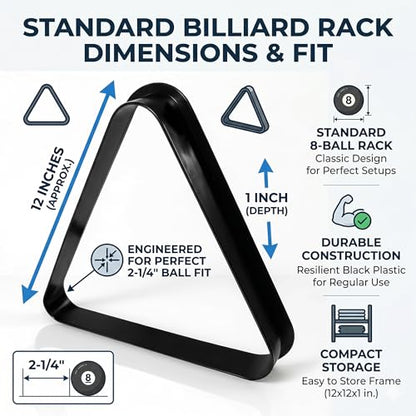 Black Plastic Billiard Pool Ball Triangle Rack, Fits 2-1/4 Inch Balls, 8-Ball