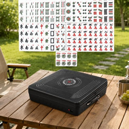 Portable Automatic Mahjong Table, Hand-held Mini-Mahjong, Automatic Mahjong, Foldable Mahjong Table w/American&Chinese -Style Magnetic Tiles, for Outdoor & Home Fun (Black) - color: B-black& American and Chinese Mahjong Tiles