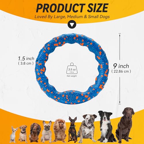 FUSOTO Dog Ring Toy, Indestructible Flying Discs for Throwing Catching, Water Floating Dog Training Ring for Medium Large Breeds (Blue - φ9 inches) - color: Blue - φ9 inches
