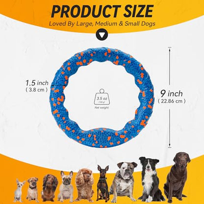 FUSOTO Dog Ring Toy, Indestructible Flying Discs for Throwing Catching, Water Floating Dog Training Ring for Medium Large Breeds (Blue - φ9 inches) - color: Blue - φ9 inches