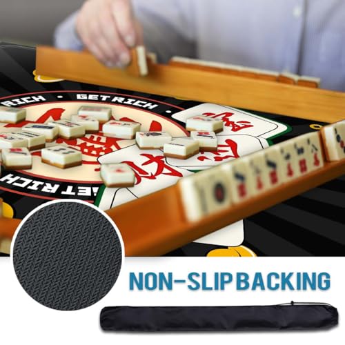 Mahjong Mat, Non-Slip Noise Reducing Game Mat, 31.5 Inch Mahjong Table Mat,Mahjong Mat with Cloth Bag and Carton Storage,Suitable for Mahjong, Dominoes, Solitaire and Other Games. (Rich-Black) - color: Rich-black