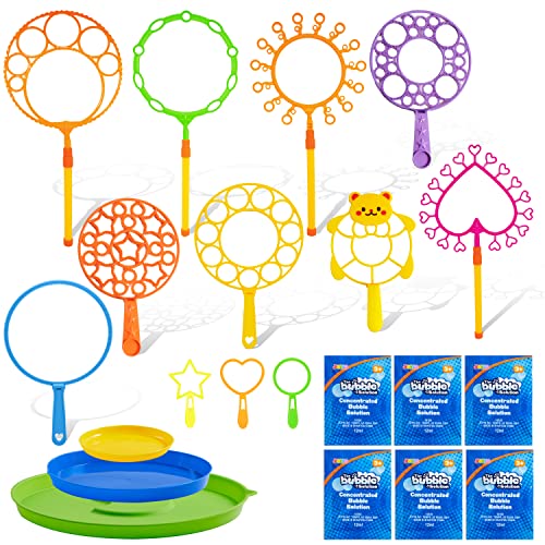 JOYIN Big Bubble Wands Set with with Tray, 21" Giant Bubble Wands Bulk for Kids, Summer, Outdoor Play Period & Birthday Party & Games, 6 Pcs Solution Suitable, Suitable for All Age People - style: Luxury