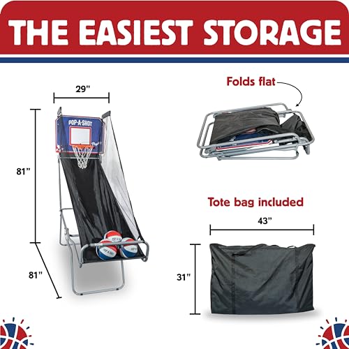 Pop-A-Shot - Pop-Up Game | Arcade Basketball Inside, Out, and On The Go | Infrared Sensor Scoring | 3 Balls | Foldable, Portable, Tote Bag Included