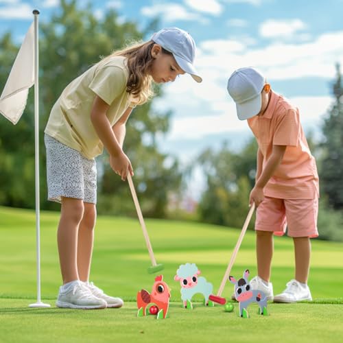 TOYANDONA Kids Croquet Set, Cartoon Wooden Animal Croquet Set Funny Lawn Games for Boys Girls