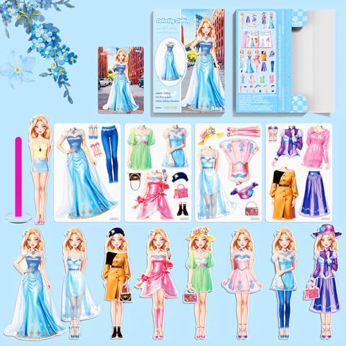 Magnetic Dress Up Paper Doll Playset,Pretend Play Game Travel Toys Car Road Trip Activity,Magnet Clothes Puzzles Kids Toddler Girls,Preschool Learning Created Imagine Birthday Gift - color: A Set
