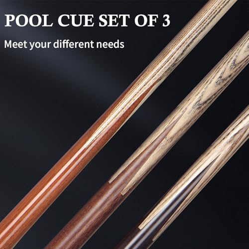 Kmise 57 inch Pool Cue, 19oz Cue Stick with 9.5mm Professional Tip, Handcraft, Made of Chacate Preto Wood, Bar or House Use for Men or Women, Pool Sticks for Adults (3 Sets)