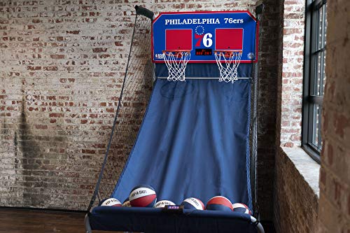 Pop-A-Shot - Home Dual Shot Arcade Basketball Game with NBA Graphics l Sensor Scoring l 16 Game Modes l 7 Balls l Foldable Storage l for All NBA Fans - style: Philadephia 76ers