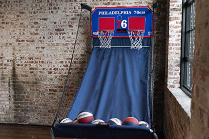 Pop-A-Shot - Home Dual Shot Arcade Basketball Game with NBA Graphics l Sensor Scoring l 16 Game Modes l 7 Balls l Foldable Storage l for All NBA Fans - style: Philadephia 76ers