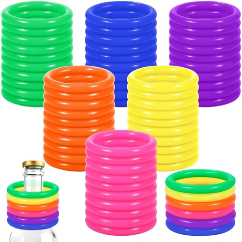 Aodaer 60 Pack Ring Toss Rings Plastic Carnival Rings for Carnival Party Favors Bottles Sport Ring Toss Game Fun Target Toys - color: Mixed Color