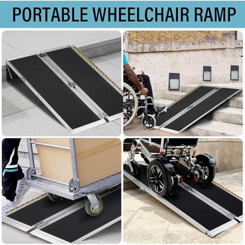 2ft Portable Wheelchair Ramp, 28in Wide, Black | Anti-Slip Aluminum Folding Ramps for Home, Capacity 600 LB, with Transition Plates Above and Below, Loading Dock Plates - size: 2FT-bi-fold-black