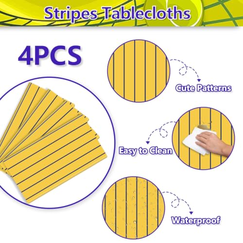 4 Pcs Plastic Baseball Tablecloths, Rectangle Yellow Blue Stripe Table Cloth for Baseball Team Game Day Banana Team Sports Theme Party Supplies, 51 x 86 Inches - color: Blue on Yellow