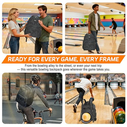 Bowling Ball Backpack with Shoe Compartment, Single Ball Bag for Men & Women, Protective Ball Holder & Ventilated Shoe Storage, Multi-Pocket Bowling Gear Bag for League & Casual Bowlers - color: Dk Green