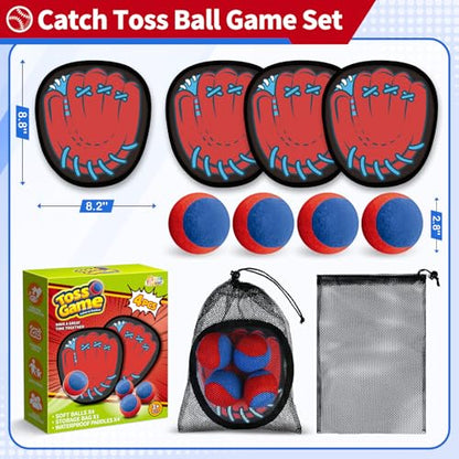SpringFlower 4 Pack Catch and Toss Game, Toddler Catch Ball Game Set, Kids Baseball Beach Outdoor Pool Game Toy for Kids, Boys & Girls Toy for Kids Toddlers, Fun Idea Gift - style: Red