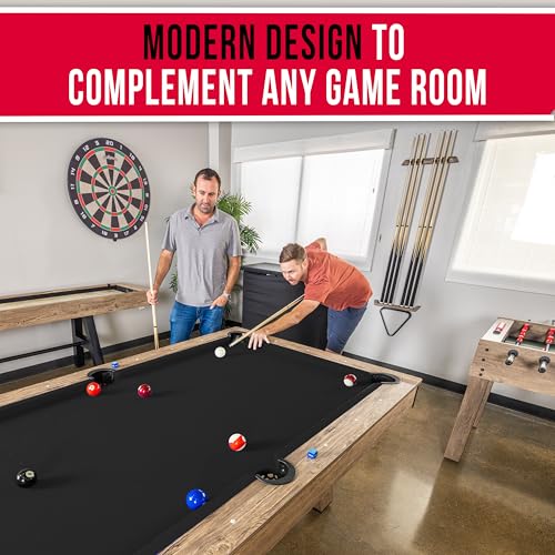 GoSports 7 ft Pool Tables with Wood Finish - Choose Your Style - Modern Billiards Table with 2 Cue Sticks, Balls, Rack, Felt Brush and Chalk - style: Black, Brown Wood Finish
