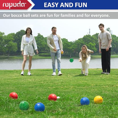 ropoda 90mm Bocce Ball Set with 8 Polyresin Balls, Pallino, Case and Measuring Rope for Backyard/Lawn/Beach/Outdoor, Resin Bocce Ball for Kids Teens Beginners(2 to 8 Players)