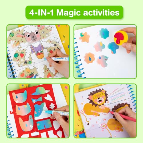 Avenir Reusable Water Coloring Book for Toddlers 3-5 Years, Road Trip & Airplane Mess-Free Portable Educational 4 in 1 Creative Set Water-Reveal Paint Activity Doodle Pad Kids Art Crafts - color: Animals