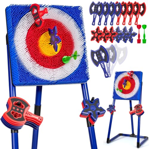 Axe Throwing Target Game for Backyard with 8 Throwing Axes Set,Indoor &Outdoor Activities for Kids,Hunting Games for Family, Birthday Gift for Boys Girl, Carnival Games - color: Blue