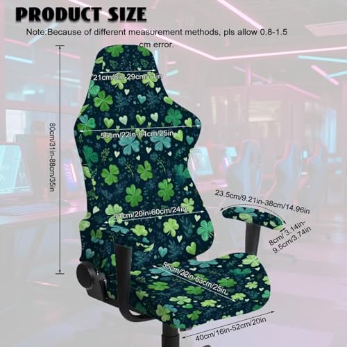Suobstales Shamrock Heart Pattern Gaming Chair Covers with Armrest Covers Office Desk Chair Cover St. Patrick's Day Decor Computer Chair Cover Stretch Gamer Chair Slipcovers Cat Scratch Proof - color: Shamrock Heart