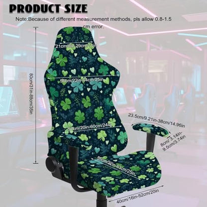 Suobstales Shamrock Heart Pattern Gaming Chair Covers with Armrest Covers Office Desk Chair Cover St. Patrick's Day Decor Computer Chair Cover Stretch Gamer Chair Slipcovers Cat Scratch Proof - color: Shamrock Heart