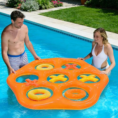 Tic-Tac-Toe Pool Toys Game Set, Giant Floating Tic Tac Toe Game, Pool Toys Party Game for Adults Teens, Summer Water Party Backyard Beach Yard Field Day Outdoor Activities - color: Orange and Yellow