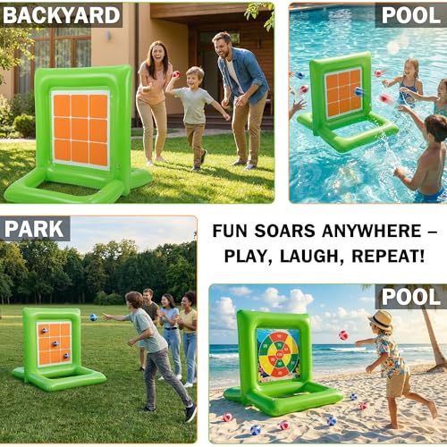 Pool Toys for Kids & Adults, 2-in-1 Dart Board and Tic Tac Toe Pool Game with 24 Sticky Balls, Family Summer Water Games for Backyard, Pool Party and Swimming Pool, Green - color: Green