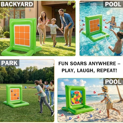Pool Toys for Kids & Adults, 2-in-1 Dart Board and Tic Tac Toe Pool Game with 24 Sticky Balls, Family Summer Water Games for Backyard, Pool Party and Swimming Pool, Green - color: Green