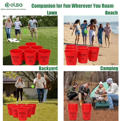 Olsa Giant Yard Pong Games, Outdoor Games for Adults and Family, Toss Games with 12 Buckets, Balls & Strength Carrying Bag for Beach, Camping, Lawn and Backyard(Red) - color: Red