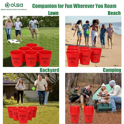 Olsa Giant Yard Pong Games, Outdoor Games for Adults and Family, Toss Games with 12 Buckets, Balls & Strength Carrying Bag for Beach, Camping, Lawn and Backyard(Red) - color: Red