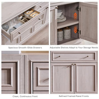 ACCOHOHO Modern Farmhouse Buffet Cabinet, 126" Sideboard Credenza, Modular Storage Cabinet with Framed Panel Fronts, Adjustable Shelves & Dual Base Design, White Alder - color: White Alder, size: 4 Piece