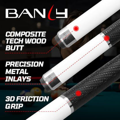 Banly Carbon Fiber Pool Cue Stick - Billiard Pool Stick for Adults, Low Deflection Pool Stick with Metal Ring Professional Cue Stick with Box Case - color: White