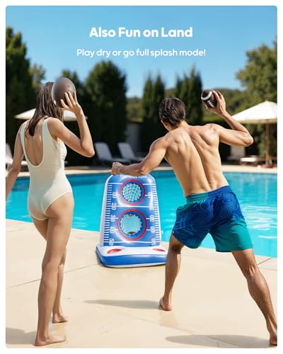 QPAU Inflatable Football Toss Game for Pool – Water Football Target with 4 Balls & 2 Pumps, Dual Net Design, Stable Base, Summer Pool Game for Kids & Adults (Blue+White) - color: Blue+white