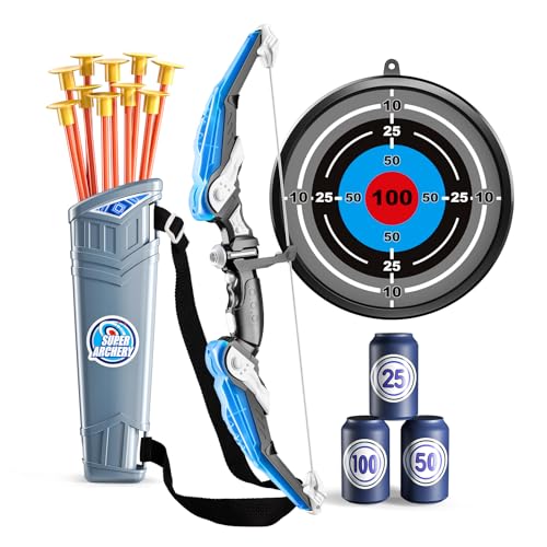 TEMI Bow and Arrow Set for Kids - Archery Toy Set - LED Light Up with Suction Cup Arrows, Target & Quiver, Indoor and Outdoor Toys for Children Boys Girls - color: Set - Blue